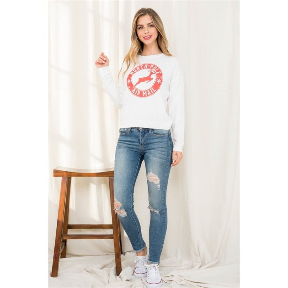 North Pole Air Mail long sleeve crew neck Print Top - Picture 7 of 11